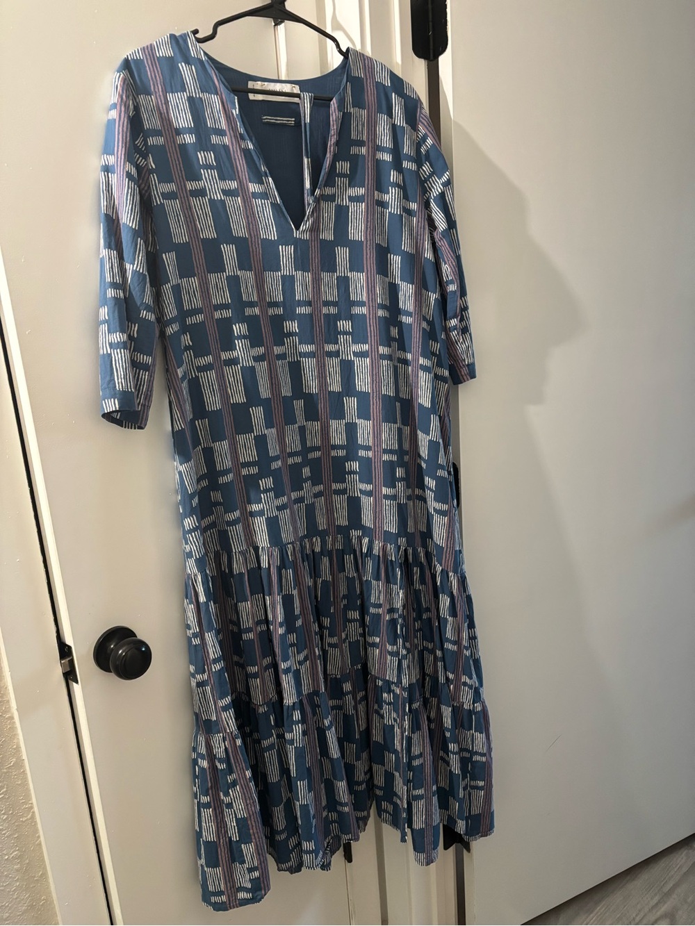 WVN baggy Blue Patterned V-Neck Women’s Dress with split